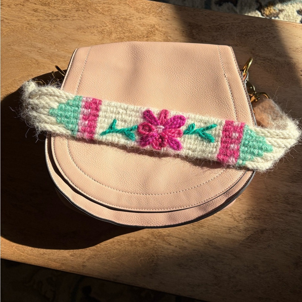 Chic Cream Saddle Bag with Floral Strap